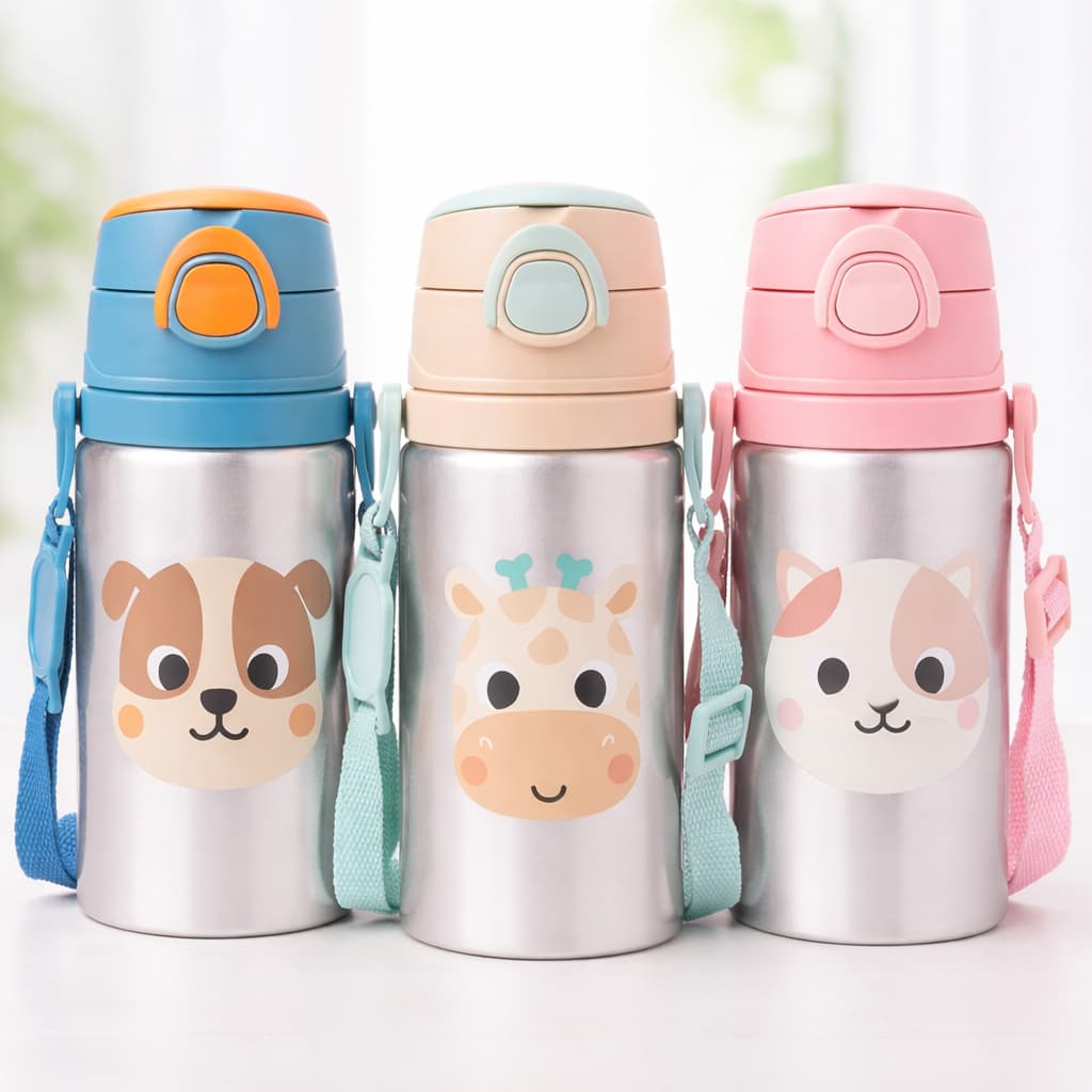 Garrafa De Alumínio Buba Zoo Infantil Com Canudo 450ml Bebê