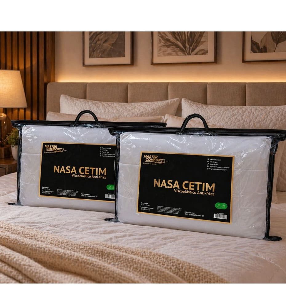 KIT COM 02 TRAVESSEIROS NASA CETIM ANTI FRIZZ CONFORTAVEL MACIO LINHA LUXO 15CM