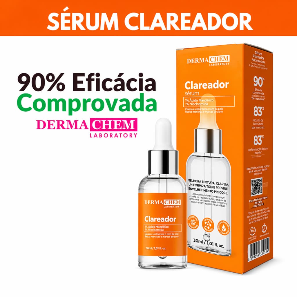 Sérum Efeito Clareador manchas Melasma Uniformiza o tom da Pele 30ml Dermachem