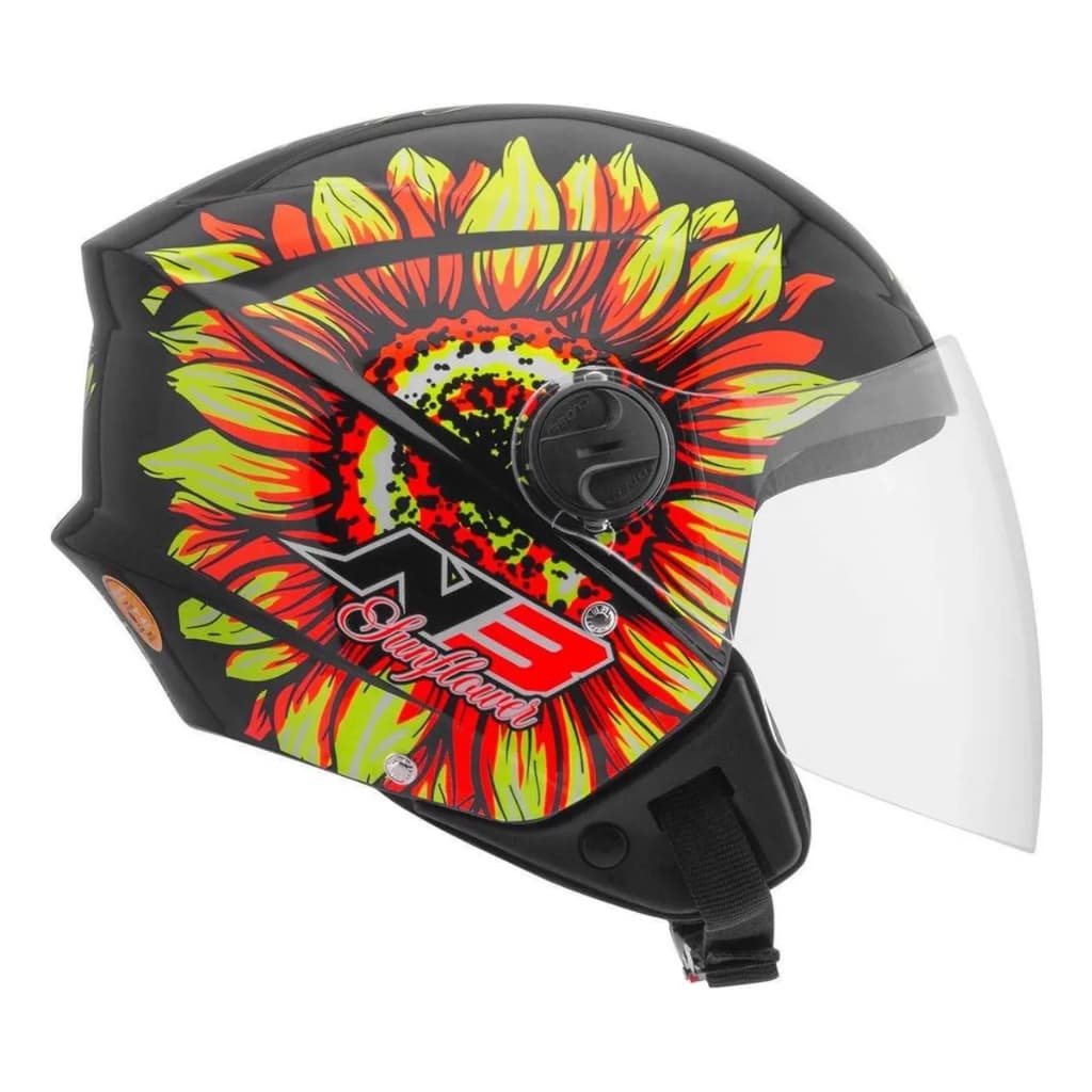 Capacete Aberto Pro Tork New Liberty Three Sunflower Girassol Girassóis Amarelo Laranja e Preto Masculino Feminino