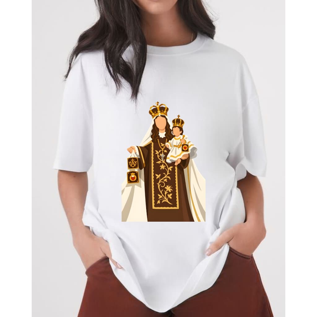 Camiseta Catolica Nossa Senhora Do Carmo Adulto e Infantil Unissex Malha 100% Algodão Premium - Lançamento