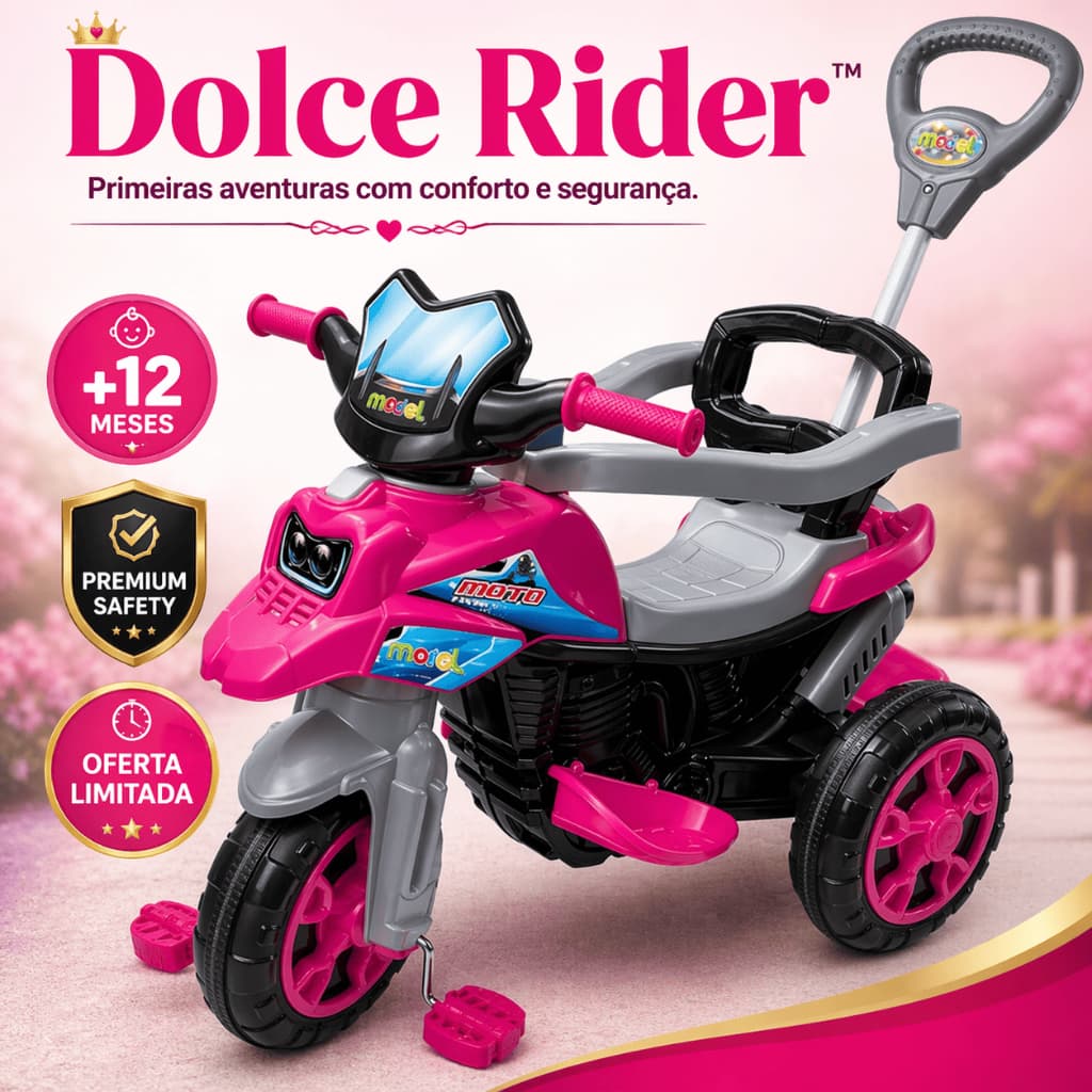 Triciclo Infantil Rosa Com Haste Guiadora Pedal Seguro Estável Confortável 12 Meses+