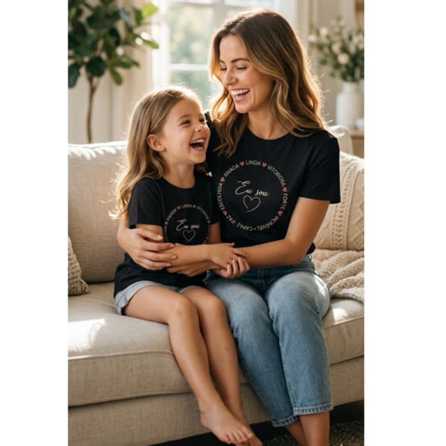 camiseta tal mãe tal filha preta blusa mãe e filha algodão família combinando ensaio fotográfico presente dia das mães