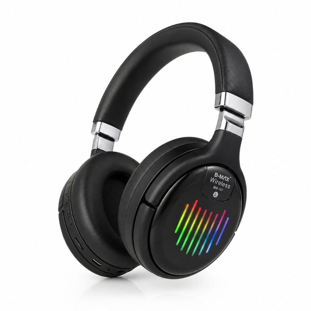 Fone De Ouvido Bmax bm 107 Sem Fio Headset Com Bluetooth5.0 radio Fm cabo p2 Led compatível com IPhone e Android gamer