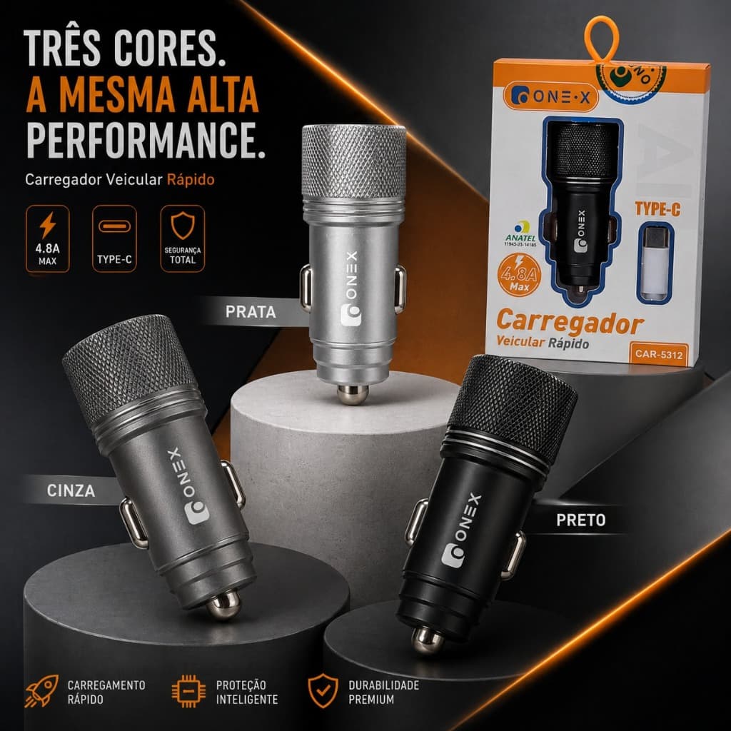 Kit carregador Veicular Carro 20W Tipo C - CAR-5312 - ONEX