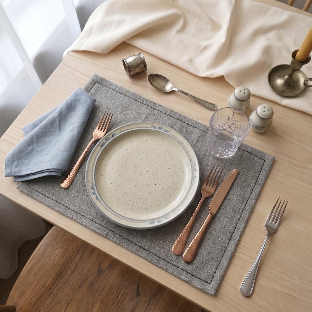 Kit de Jogo Americano Cinza Rústico Reforçado Tapete De Mesa Posta Elegante Lugar Retangular