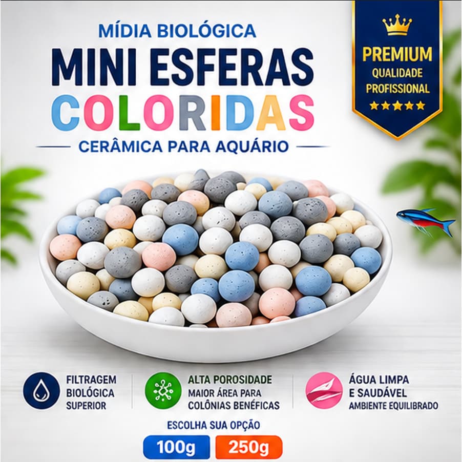 Mídia Biológica Mini Esferas Cerâmica 5 Cores Para Aquário Alta Performance