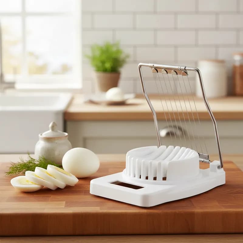 Fatiador De Ovos De Inox E Plástico 10 Cm Branco Cortador