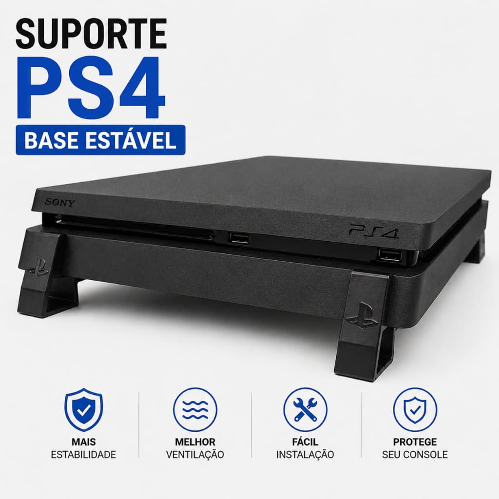 Suporte Playstation PS4 Slim, Pro e Fat Slim Horizontal com Elevação de Mesa