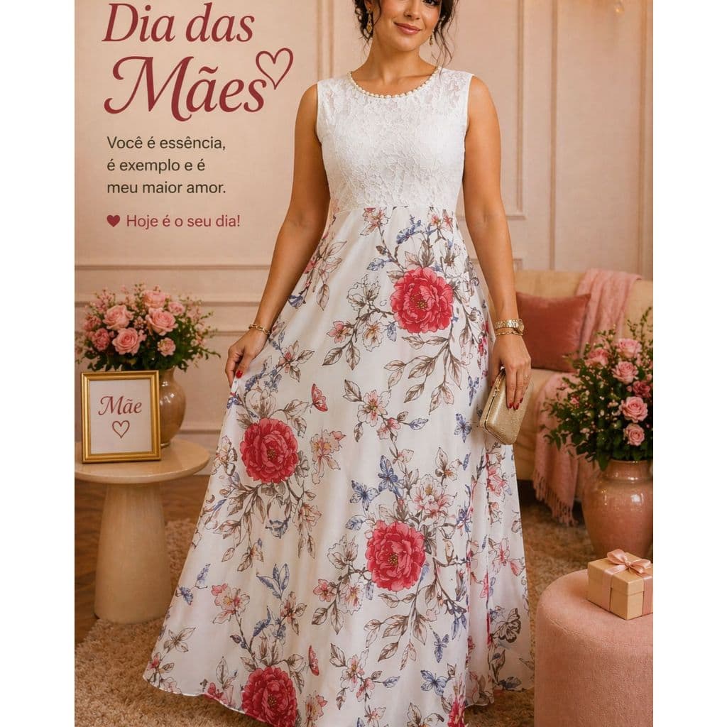 Vestido RENDA Forrado Longo em chiffon Rosa - manga curta rendado/Coleção 2026 Festa/casamento/debutante/madrinha