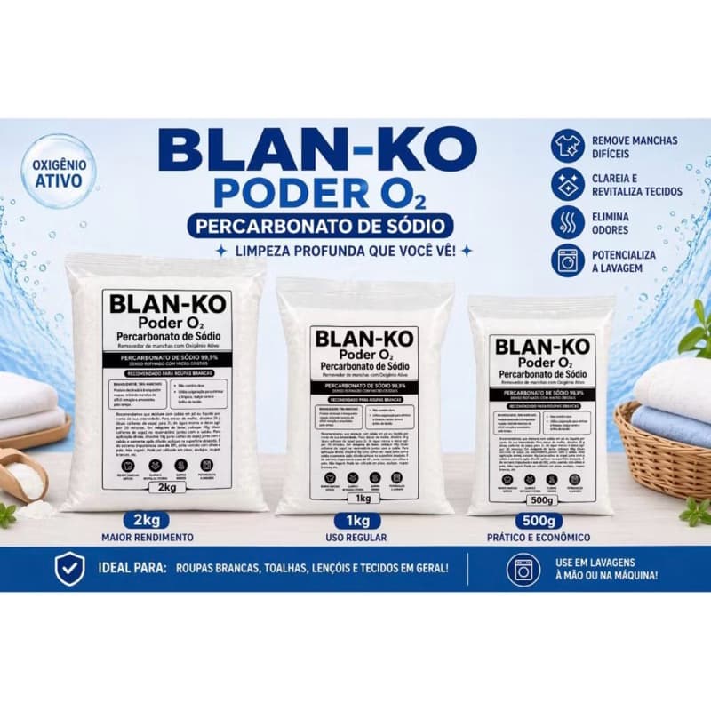 Percarbonato de Sódio 1kg 2kg E 3kg - Clareador e Tira Manchas para Roupas Brancas e Coloridas