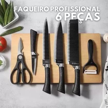 Jogo Facas Peças Inox Afiadas Kit Cozinha Completo com Tesoura e Descascador Prático Resistente de Alta Durabilidade