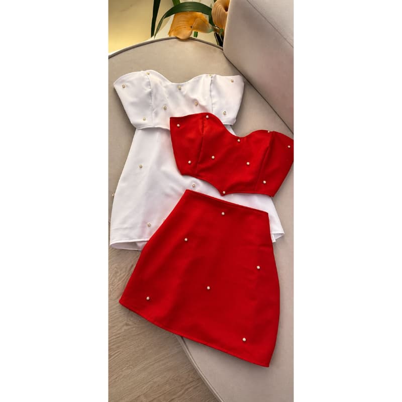 Vestido Curto Alfaiataria Feminino shorts  Conjunto Vermelho Feminino / Body Branco Feminino Elegante Moda Tendência
