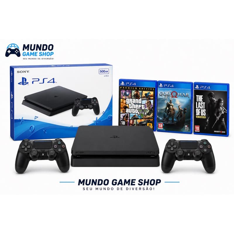 PlayStation 4 Slim SemiNovo+ 2 Controles + 3 Jogos Aleatório