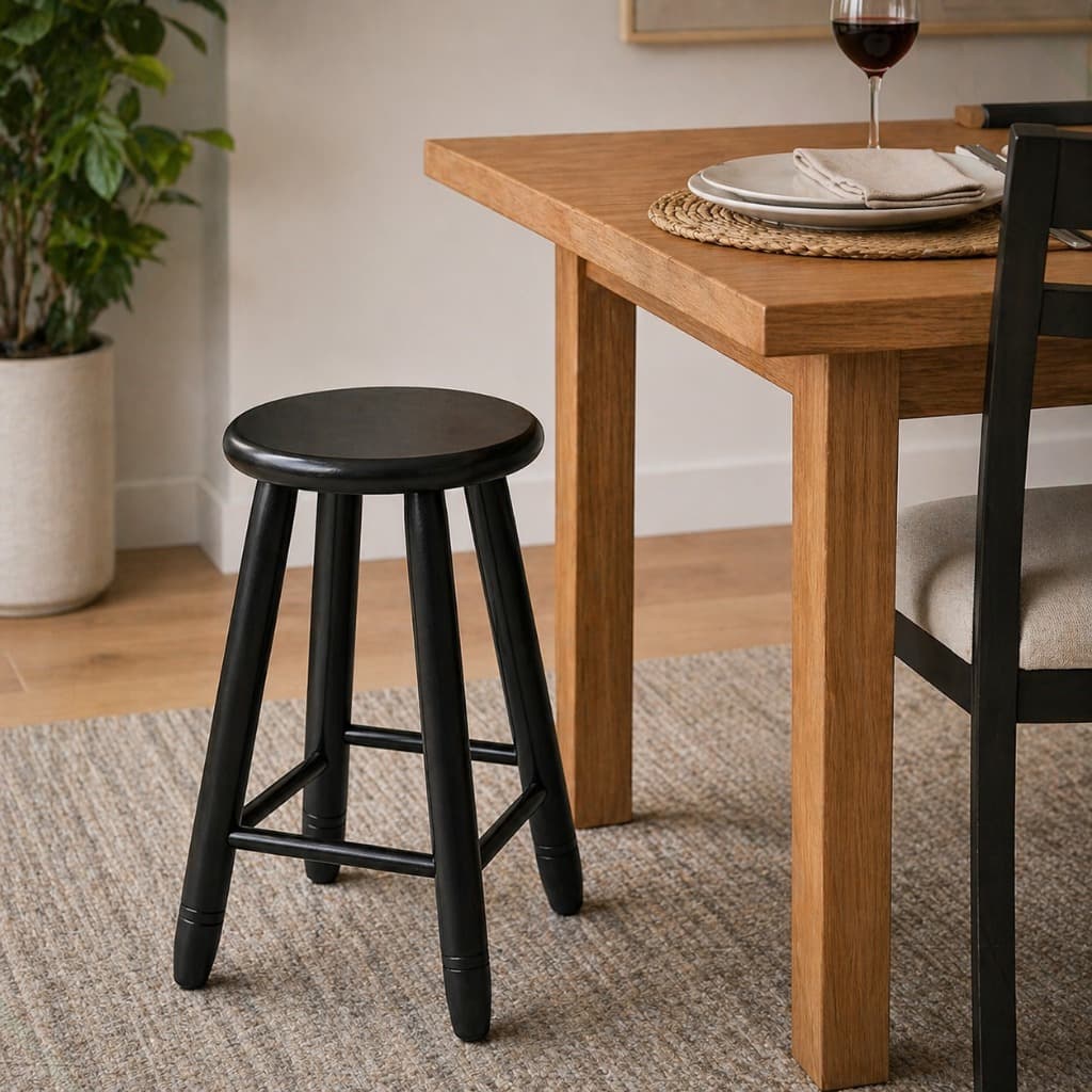 Banqueta Madeira Maciça Preta 50cm Banquinho Resistente 200kg Banco Cozinha Bancada Área Gourmet