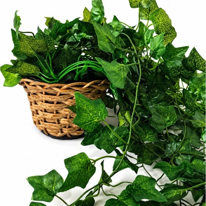 1 Kit Vaso Trançado + 2 Plantas Pendurada Verde Artificial Parede Enfeite Caido