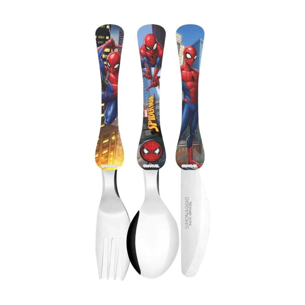 Jogo de Talheres Infantil Homem Aranha Marvel Inox 3 Peças