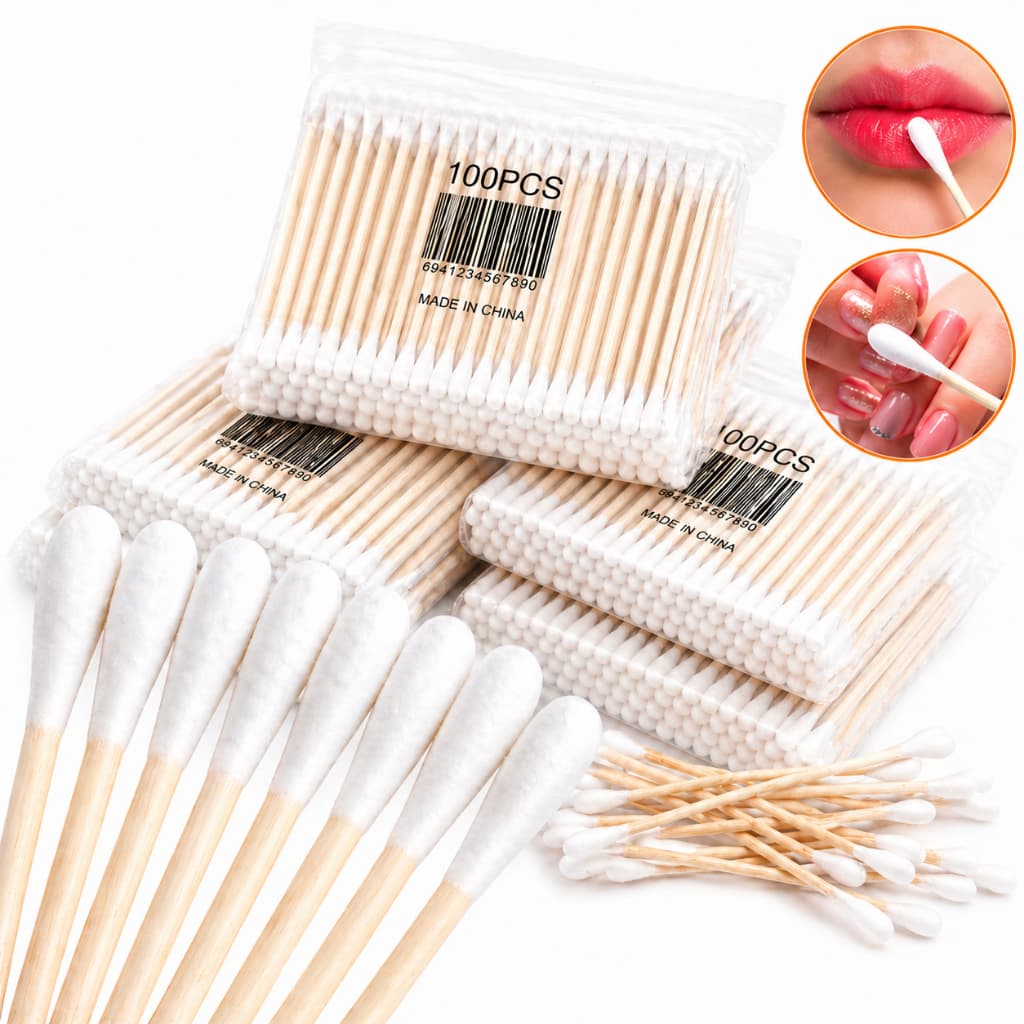 Kit 100 200 500 Unidades Cotonetes de Algodão Hastes de Madeira Higiene Maquiagem Limpeza