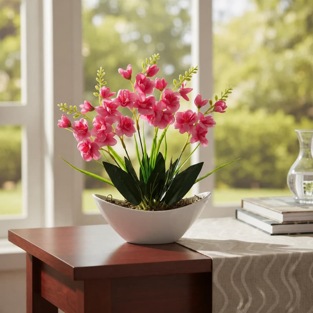 Arranjo Orquídea Vanda Artificial Vaso Barca Realista Decoração Luxo