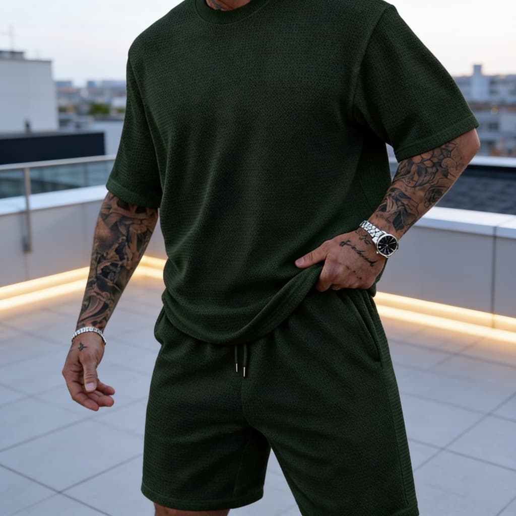 Conjunto Camiseta e Short Lisos 2 Peças Lançamento Tecido Texturizado Premium