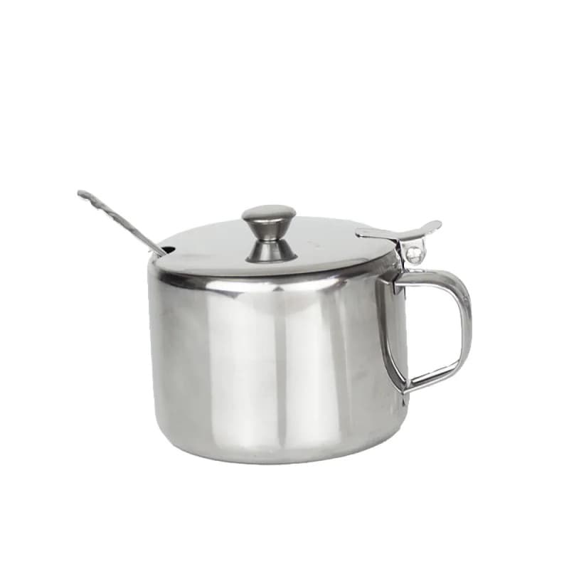 Açucareiro Metalico De Inox Com Tampa E Colher Luxo Pra Sua Mesa Posta Decoração