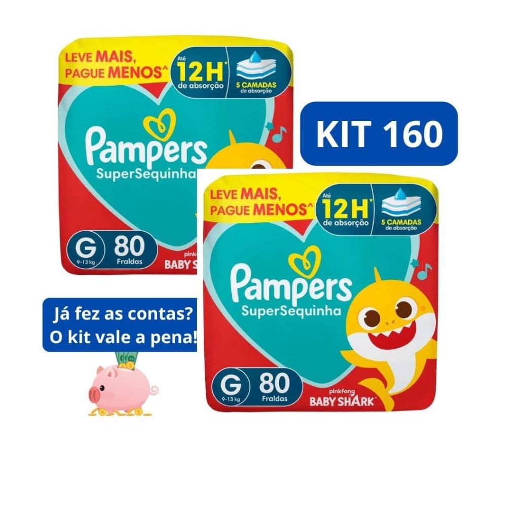 Kit Fraldas Pampers SuperSequinha- Tam. G - 160 FRALDAS