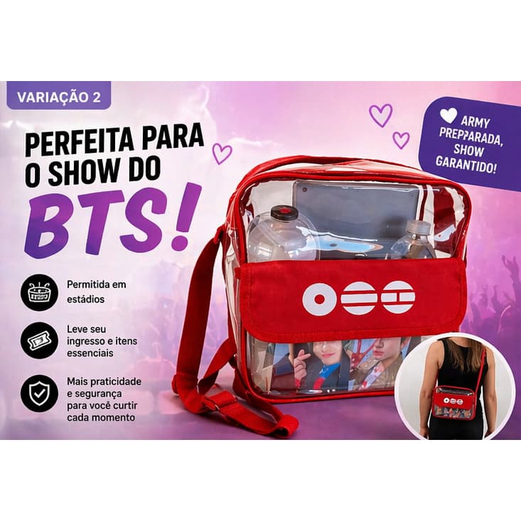Bolsa Transparente para Shows | Ideal para BTS Brasil | Segurança Evento