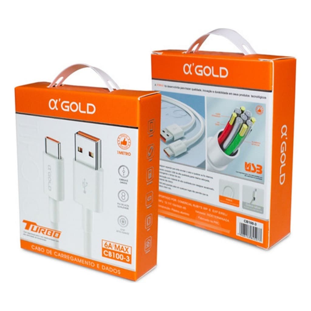 Cabo USB-C Turbo 6A Carregamento Express Compatível Samsung A71 S20