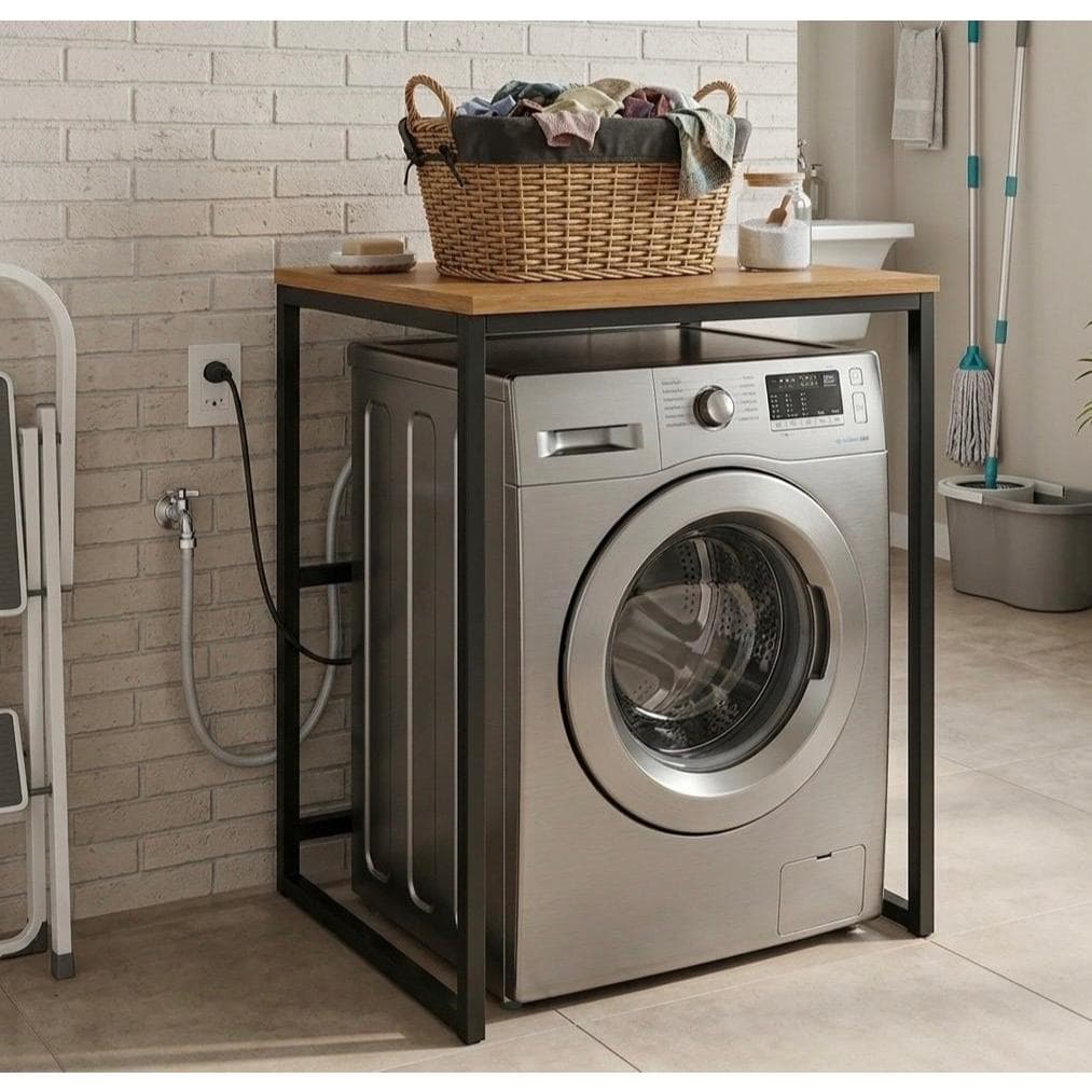 Rack Organizador Lavanderia Com Base Para Máquina e  Lava Louças