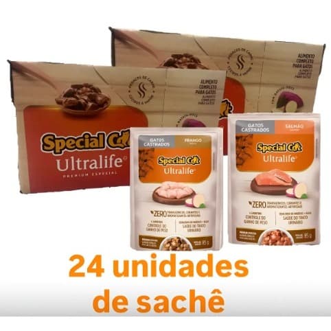Kit Sachês Special Cat Castrado Frango E Castrado Salmão Caixa C/12 unidades Cada