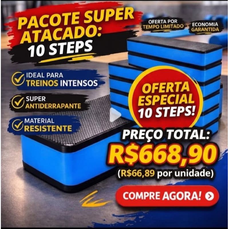 Step para exercícios super atacado com 10 peças 60x28x10 cm Antiderrapante para maior segurança