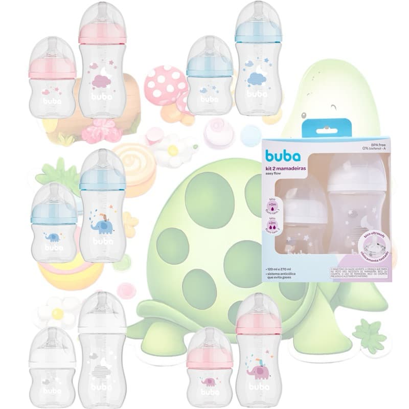 kit 2 Mamadeiras 110 e 270 ml Buba Easy flow bico ultra soft