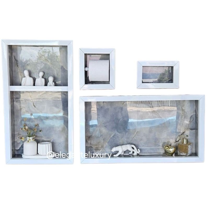 KIT 4 ITENS AZUL B.B porcelanato,  nicho+Prateleira +saboneteira +papeleiro. PRONTA ENTREGA.