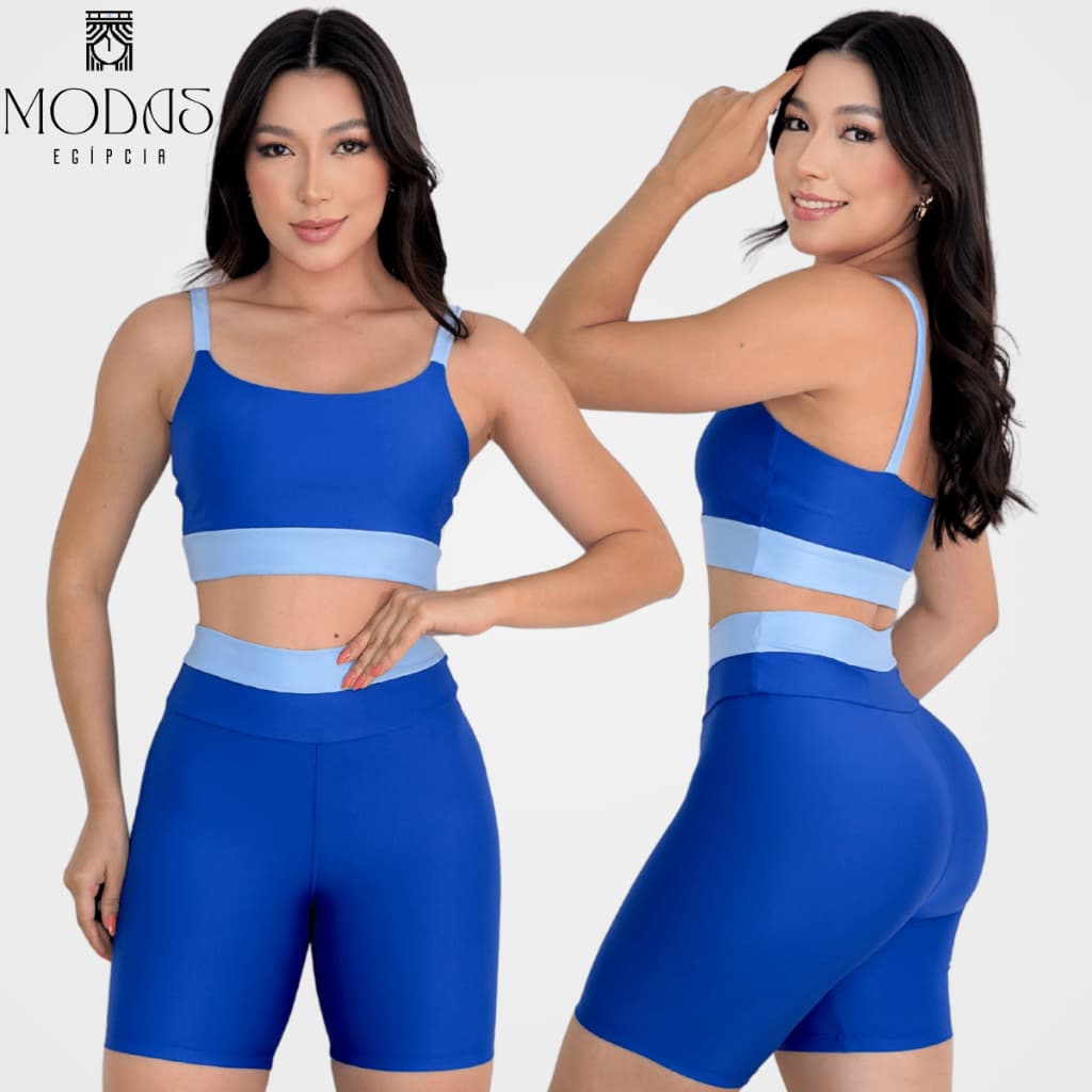 Conjunto Fitness Bicolor Feminino Top Short Cintura Alta Academia Treino Moda Ginástica