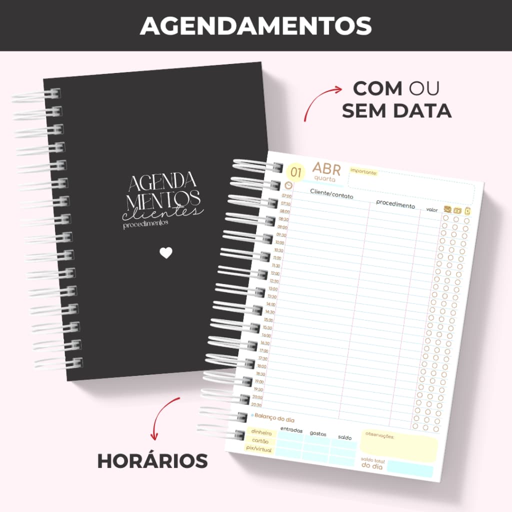 Agendamento de Clientes 2026 ou Sem Data Agenda Personalizada Salão Nail Designer Manicure Feminina