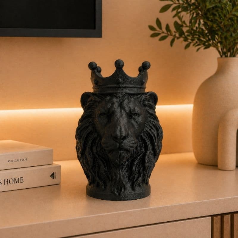 Escultura Leão Coroa Preta Decorativa Luxo Sala Rack Enfeite Moderno Minimalista Presente Criativo Decoração Casa