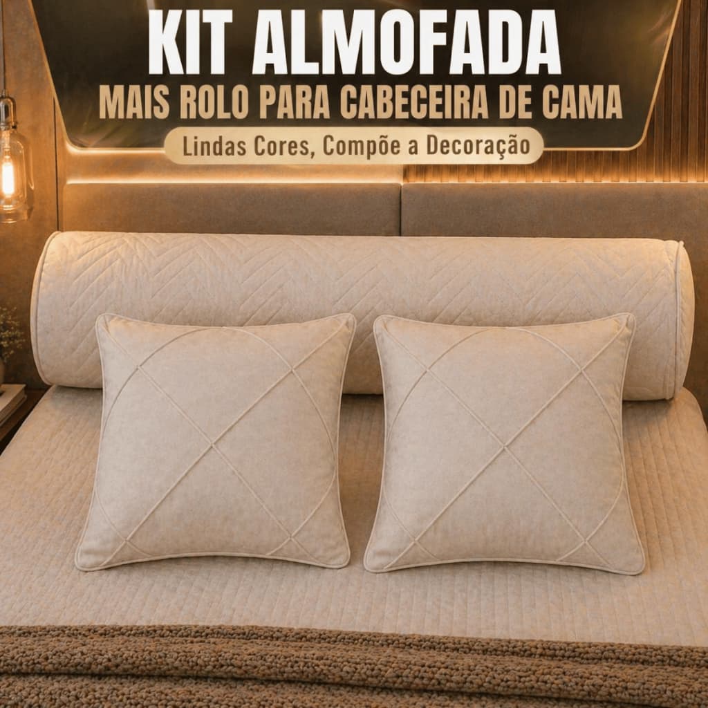 Kit Rolo Cabeceira Cama Posta Com Almofada Drapeada Casal Queen Solteiro King Macio