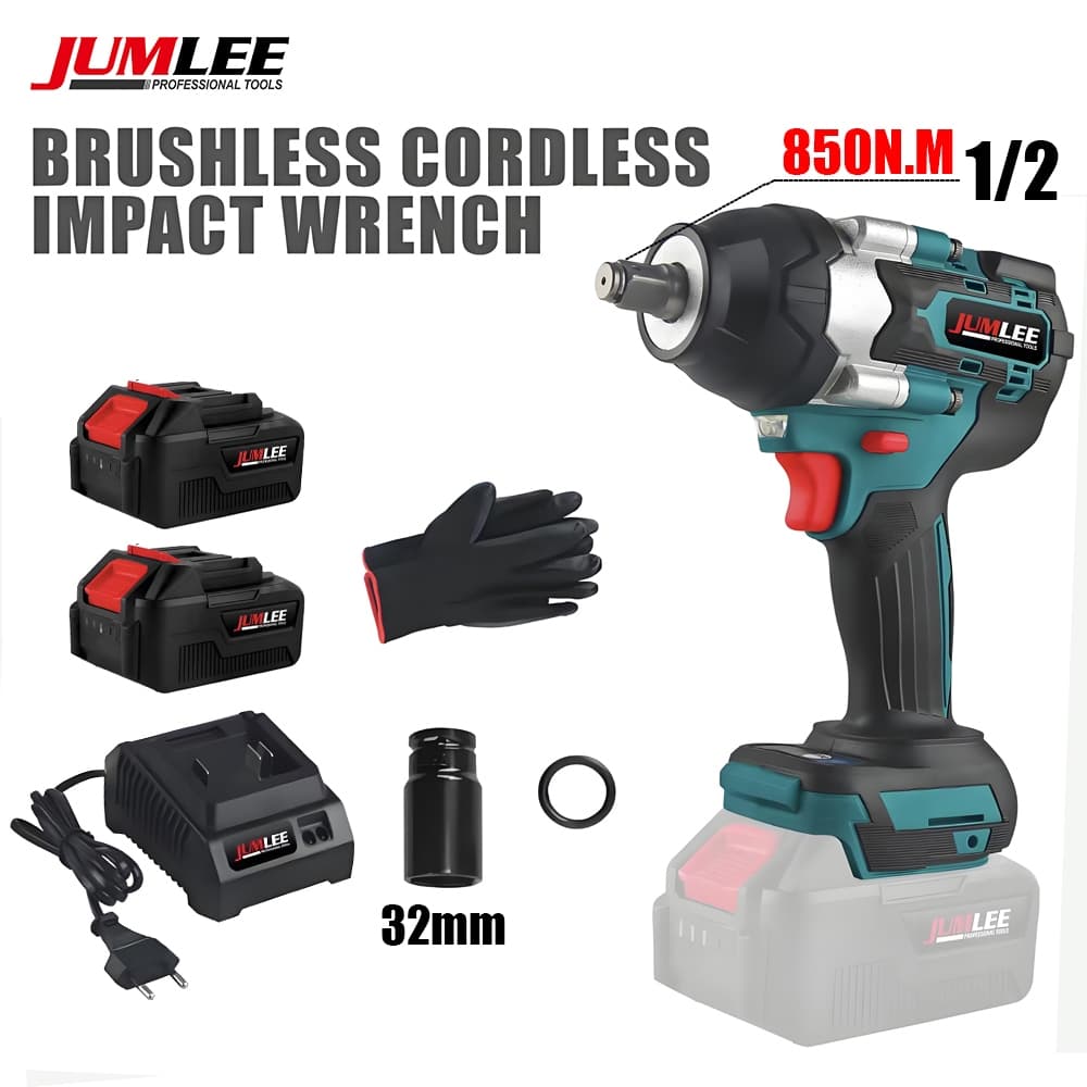 Chave de Impacto sem Fio JUMLEE 850N.M 68V - Motor Brushless LED para Reparo Automotivo