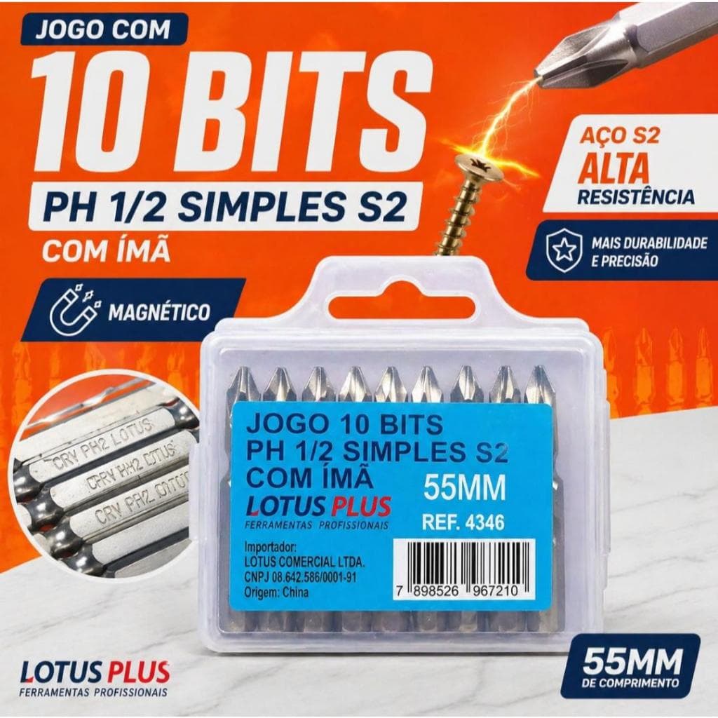 Jogo de Ponteiras Duplas PH1/PH2 55mm com Ímã Aço S2 Encaixe 1/4" | 4346