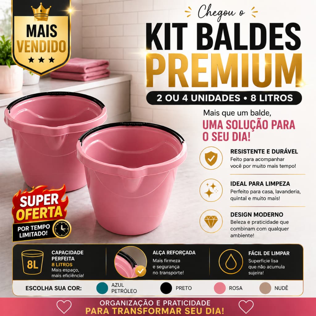 Kit Baldes De Plastico com Alça 8 litros Com 4 e 2 Unidades