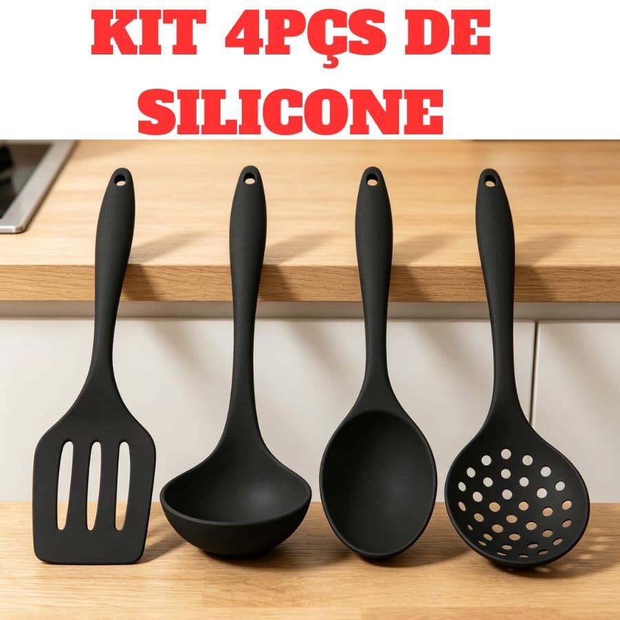 Kit 4pçs 22cm de silicone utensílios cozinha espátula colher concha escumadeira