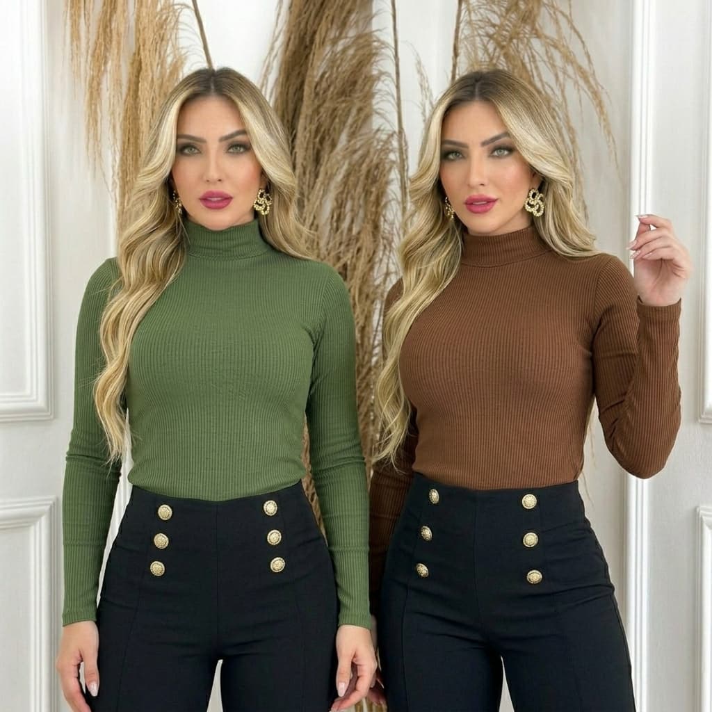 Kit 2 Blusa Feminina Gola Alta Cacharrel Manga Longa Inverno Segunda Pele Luxo Elegante Frio Tecido Premium