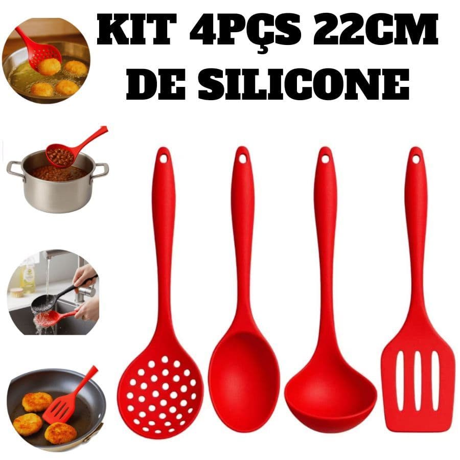 Kit 4pçs 22cm utensílios cozinha silicone durável espátula colher concha