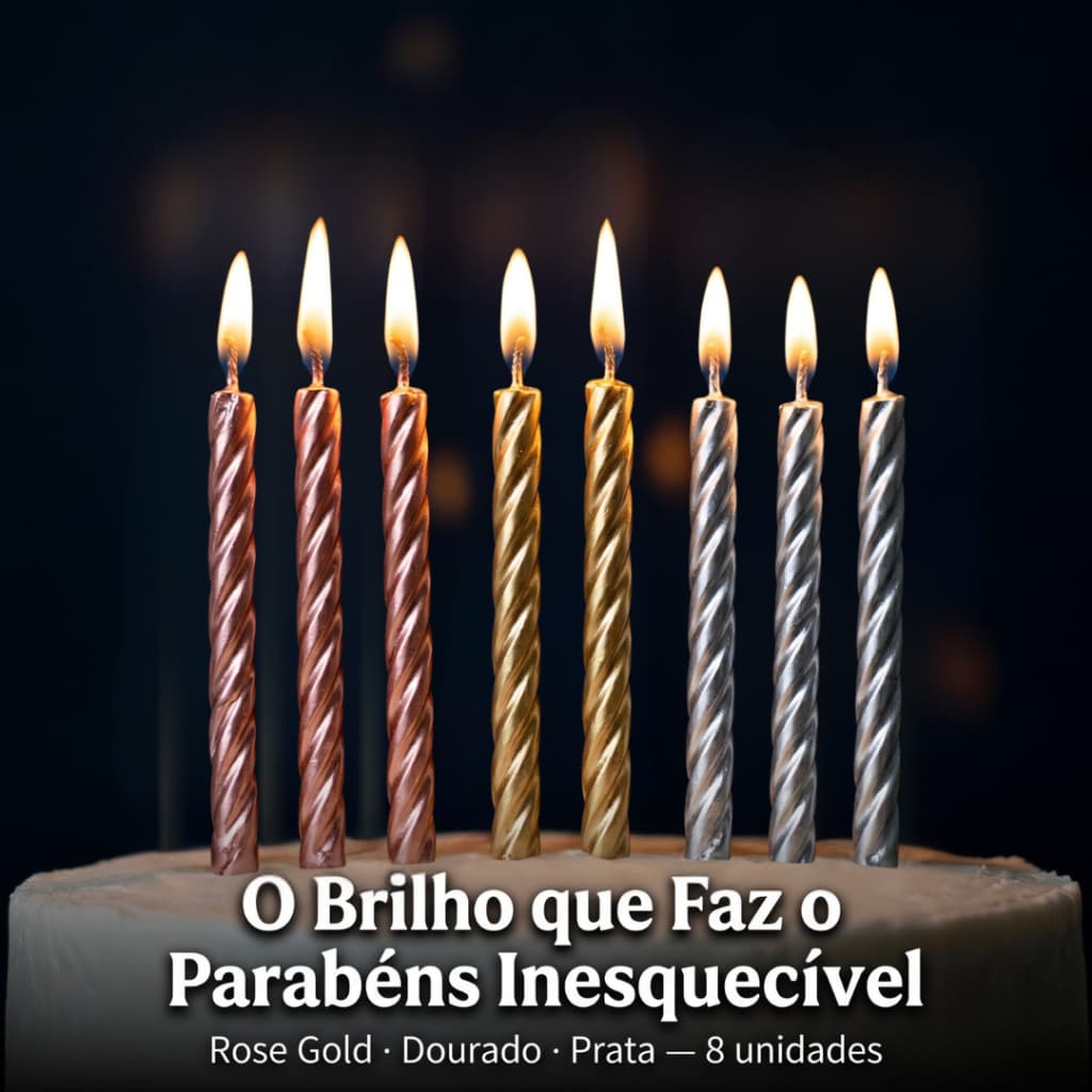Vela Bolo Aniversário Espiral Metalizada 8 Unidades Rose Gold Dourado Prata