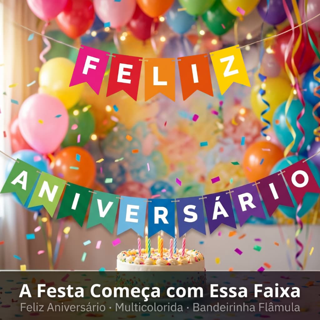 Faixa Feliz Aniversário Colorida Bandeirinha 1,5m e 2,5m Decoração Festa Painel Mural Infantil