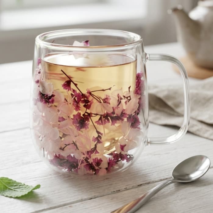 Xícara de Vidro Parede Dupla Flor Seca Roxa Interna 250ml – Ruvolo