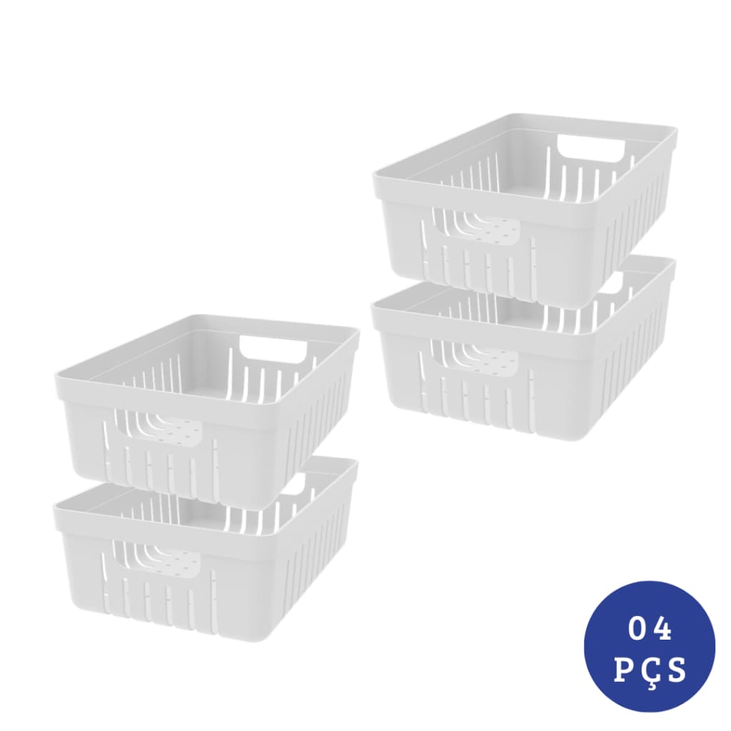 Kit 4 Cesta Organizadora Reforçada com Alça Plástico Resistente Organizador Multiuso