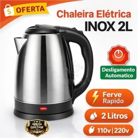 Chaleira elétrica inox 2 litros 127v e 220v água quente  segura cozinha bebidas chimarrão café chá