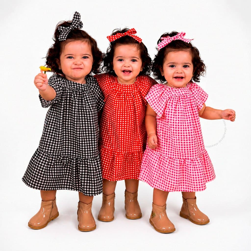 Vestido Xadrez Infantil Menina Batinha São João Festa Junina Tam 1 e 2 Colorido Poliéster