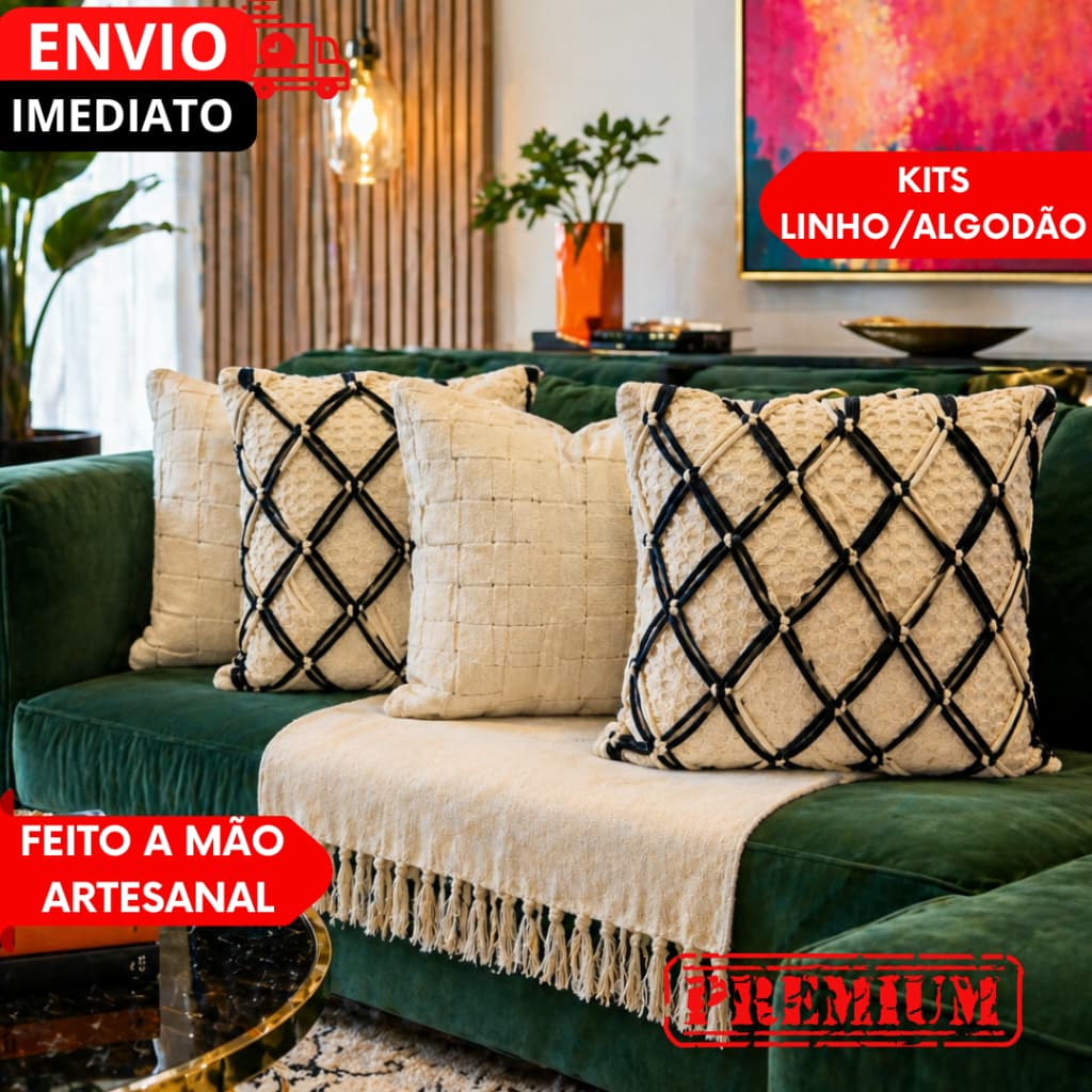 ALMOFADA 1/2/3/4 UNIDADES boho Capa Almofada Algodão em linho feita a mão, Decoração Sala, Sofá cama